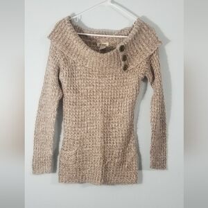 J. J. Always Cowl Neck Long Sleeve Knit Sweater. Buttons & Pocket Decor. Size L.